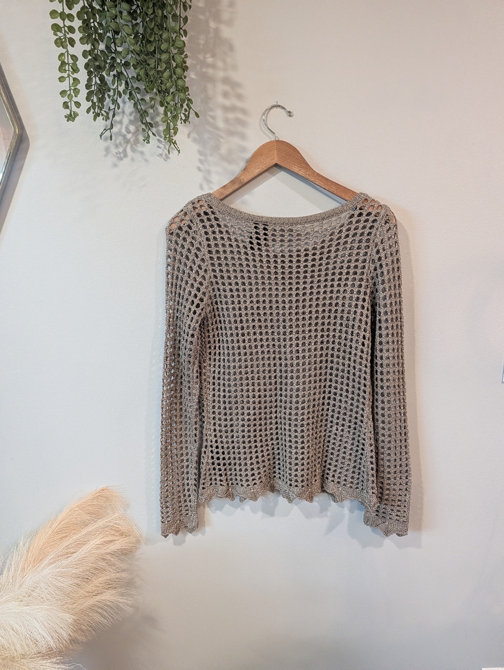Harley Davidson Open-Knit Long Sleeve Sweater - Taupe Size Xs - Picture 2 of 9